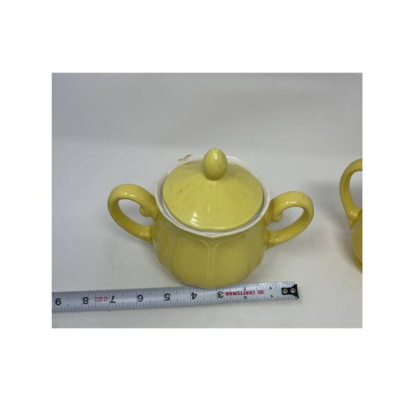 Vintage Federalist Ironstone Buttercup Yellow Ceramic Sugar Bowl & Creamer Set - Picture 16 of 16
